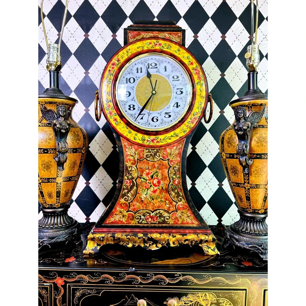 Oversized 2ft Tall‎ Italian Florentine Style Mantel Clock Hand Painted